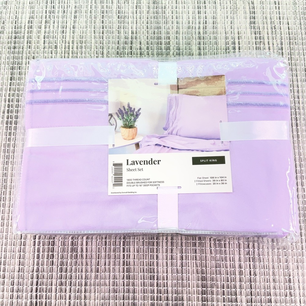 Split King Sheet Set Lavender 1800 Thread Count Deep Pocket Oversoft Bedding